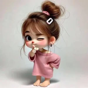 Cute cartoon girl avatar winking in pink outfit