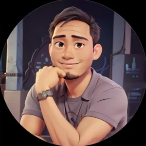 Smiling cartoon man avatar with short hair and folded arms