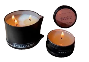 dlux-aromatherapy-massage-candles Scented aromatherapy and massage candles in black containers at DLUX Health & Beauty Centre